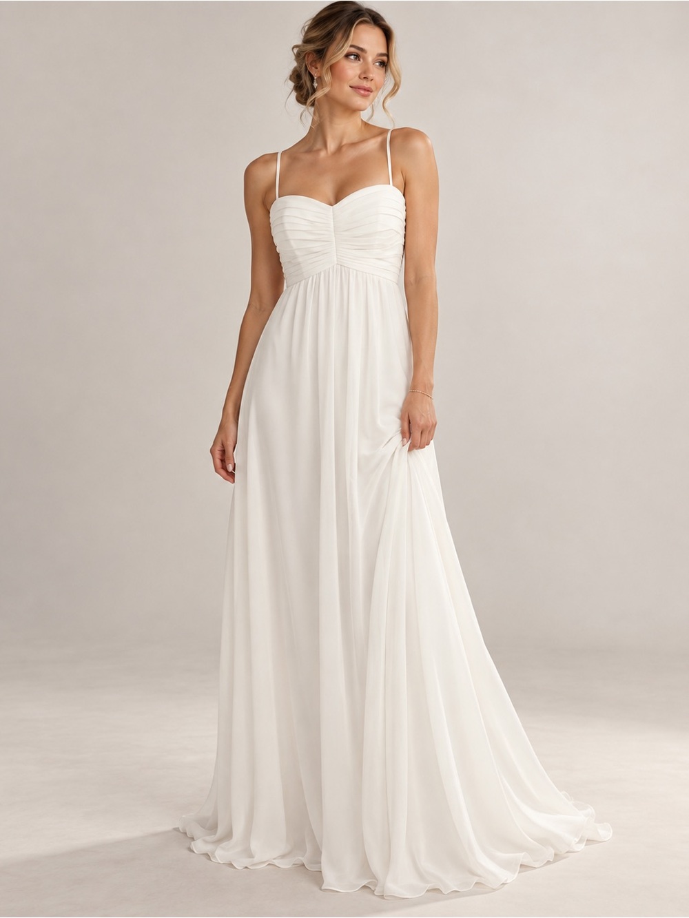 White Chiffon Sweetheart Sleeveless Empire Dress Wedding Bridal Formal Elegant